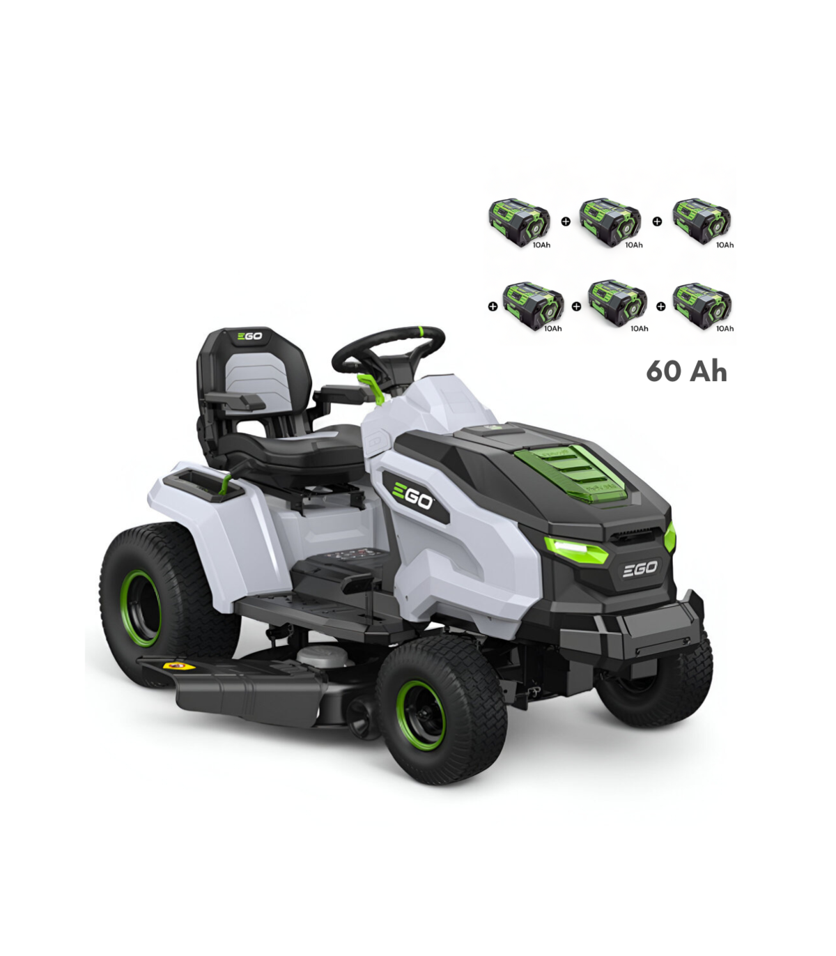 EGO TR4201E Akku-Aufsitzrasenmäher-Set, 107 cm Schnittbreite, 6 x 10-Ah-Akkus und Schnellladegerät