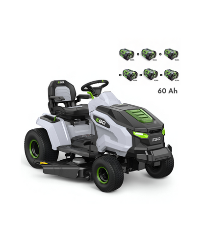 EGO TR4201E Akku-Aufsitzrasenmäher-Set, 107 cm Schnittbreite, 6 x 10-Ah-Akkus und Schnellladegerät