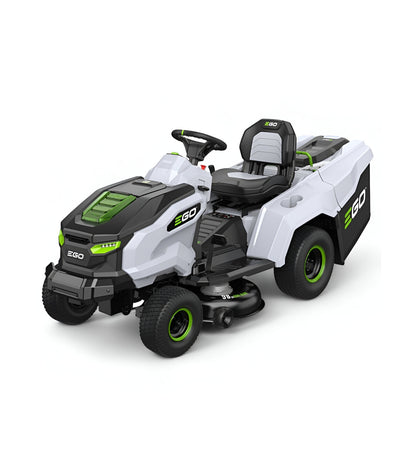 EGO Akku-Aufsitzmäher-Paket, 98 cm Messer, 300-Liter-Heckfangkorb und Mulchfunktion, 5 x 10-Ah-Akkus und Schnellladegerät -