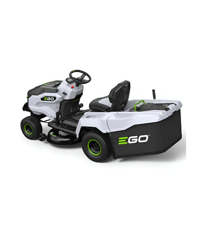 EGO Akku-Aufsitzmäher-Paket, 98 cm Messer, 300-Liter-Heckfangkorb und Mulchfunktion, 5 x 10-Ah-Akkus und Schnellladegerät -