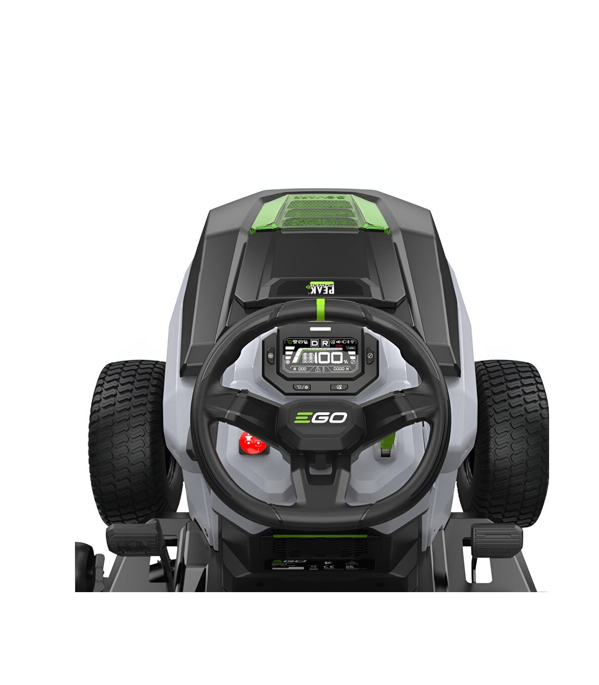 EGO Akku-Aufsitzmäher-Paket, 98 cm Messer, 300-Liter-Heckfangkorb und Mulchfunktion, 5 x 10-Ah-Akkus und Schnellladegerät -