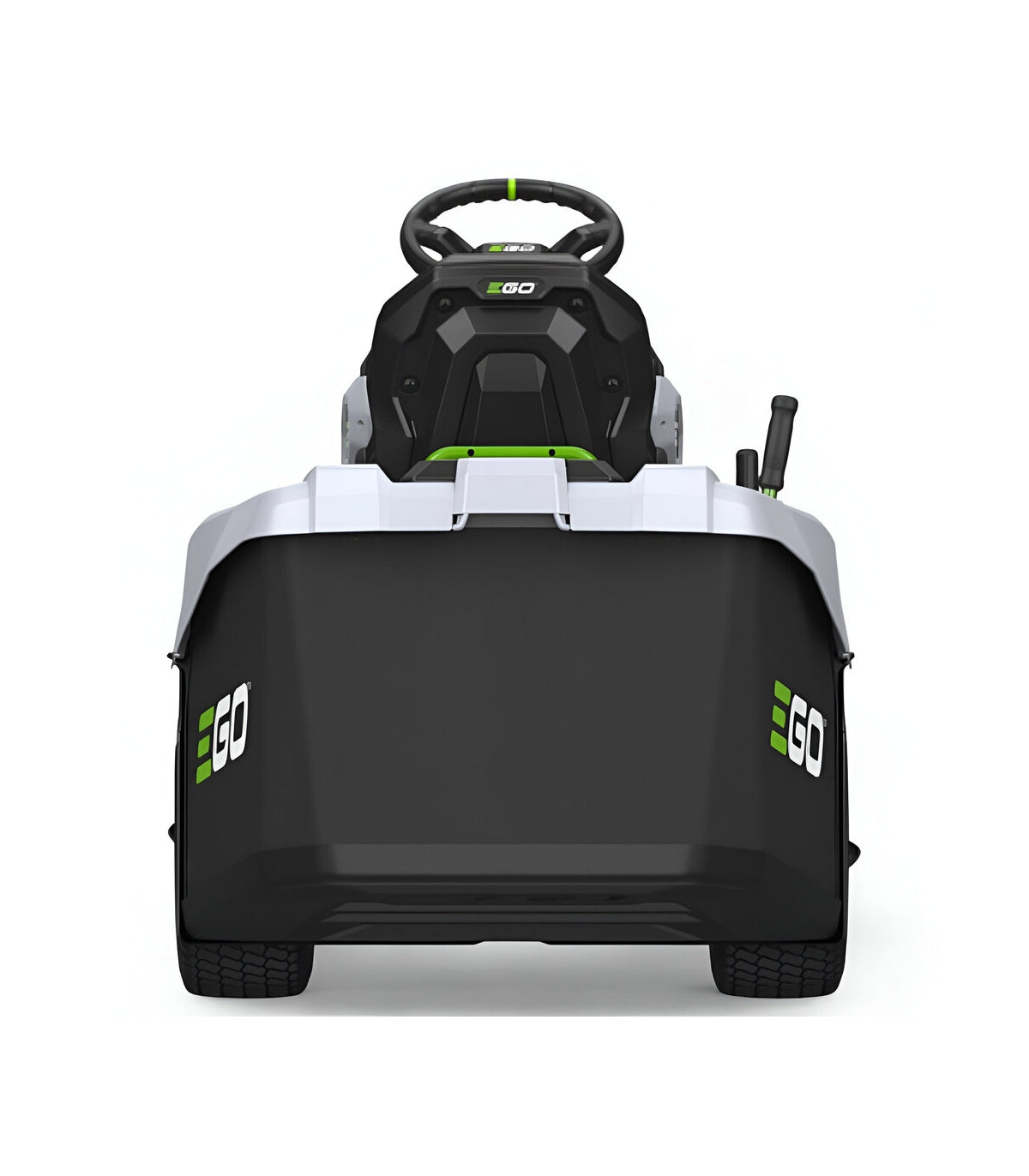 EGO Akku-Aufsitzmäher-Paket, 98 cm Messer, 300-Liter-Heckfangkorb und Mulchfunktion, 5 x 10-Ah-Akkus und Schnellladegerät -