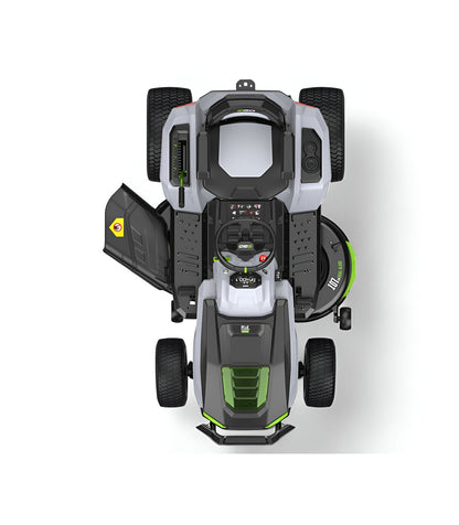 EGO TR4201E Aufsitzrasenmäher-Komplettpaket mit Seitenauswurf und Mulchfunktion, 4 x 10-Ah-Akkus und Schnellladegerät