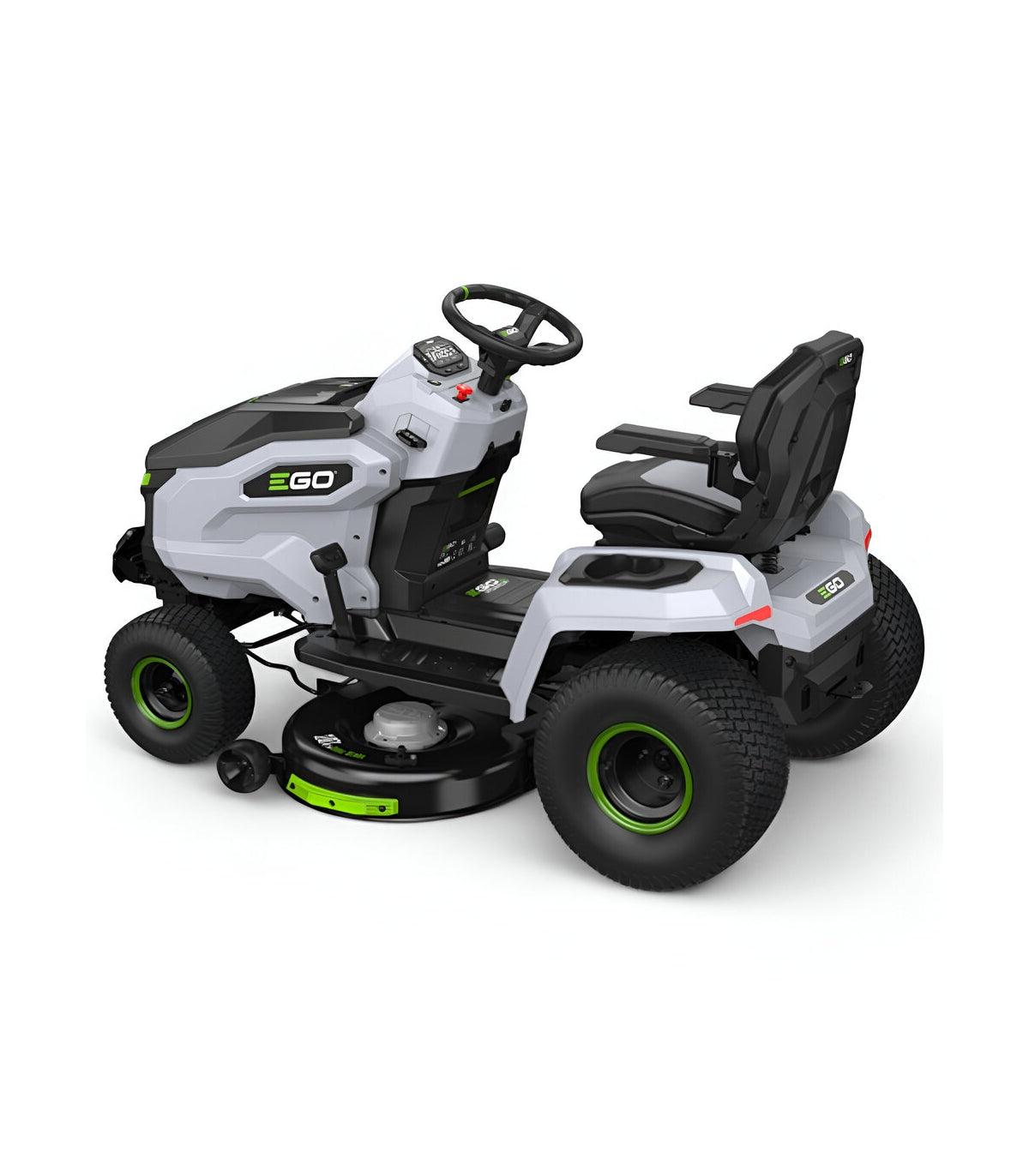 EGO TR4201E Aufsitzrasenmäher-Komplettpaket mit Seitenauswurf und Mulchfunktion, 4 x 10-Ah-Akkus und Schnellladegerät