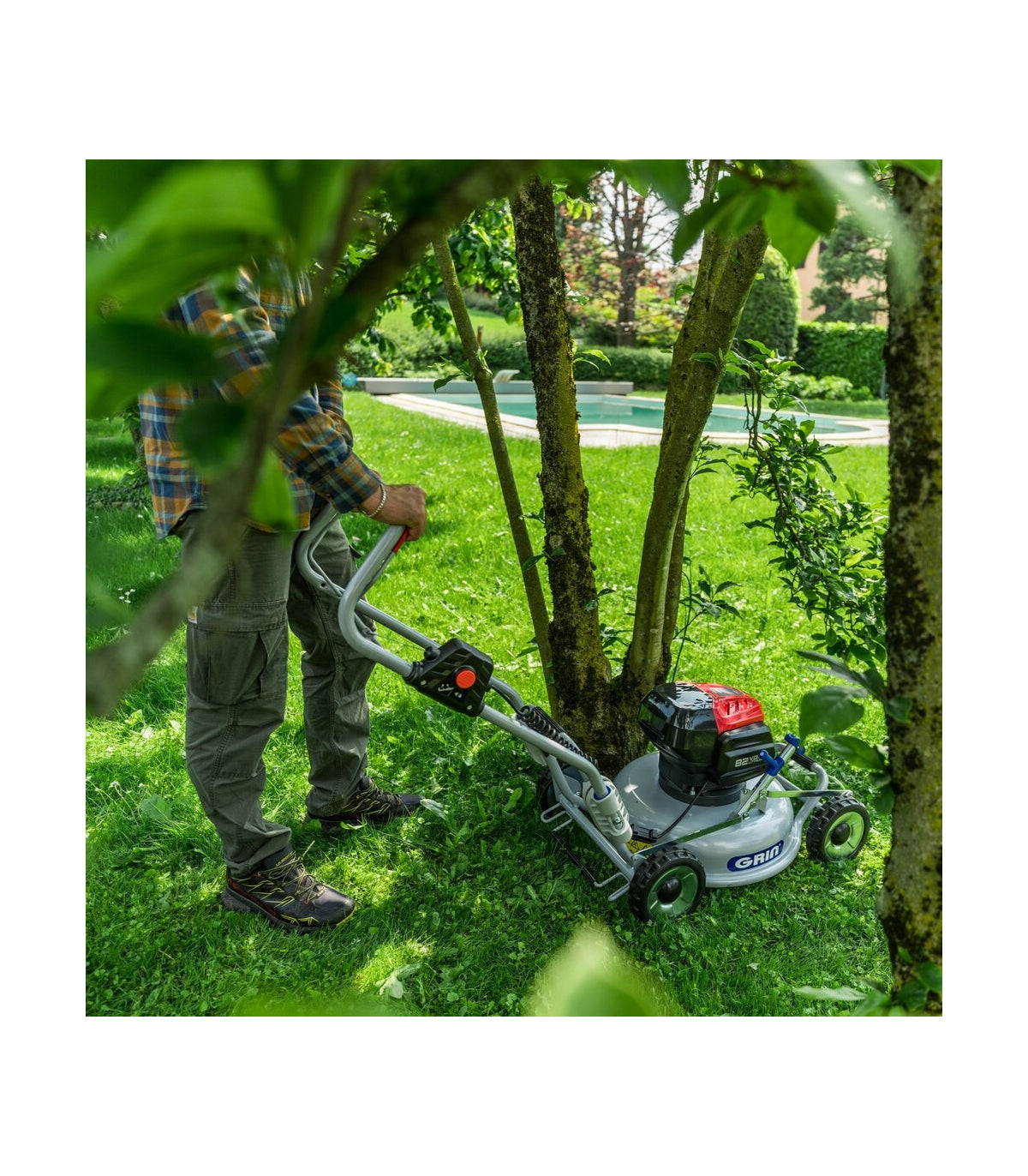 Professioneller 82-V-Akku-Rasenmäher, 1000 m² Laufzeit, Mulchfunktion – GRIN BM46-82V